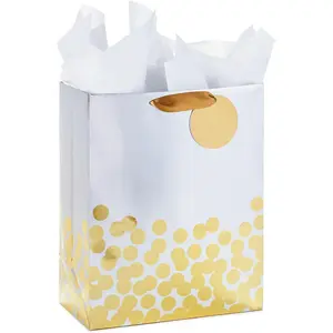 Hallmark 13" Large Gift Bag with Tissue Paper (Gold Foil Dots on Silver) for Graduations, Engagements, Bridal Showers, Weddings, Valentines Day, Holidays, Christmas, Any Occasion Hallmark