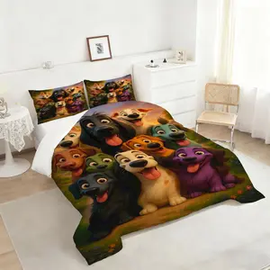 Vibrant Dog Lovers Comforter Set, Whimsical Cartoon Dogs Bedding Set, Cozy & Colorful Quilted Comforter, Perfect for Cheerful Bedroom Decor, Pet-Themed Home Accents for All Ages, Includes 1 quilt, with 1 or 2 Pillowcase No Pillow Core