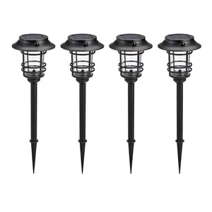 Home Zone Security ELI1621G 4 Pack Solar Pathway Light, 300 Lumens, Adjustable 3000K 4000K 5000K, Black Stainless Steel