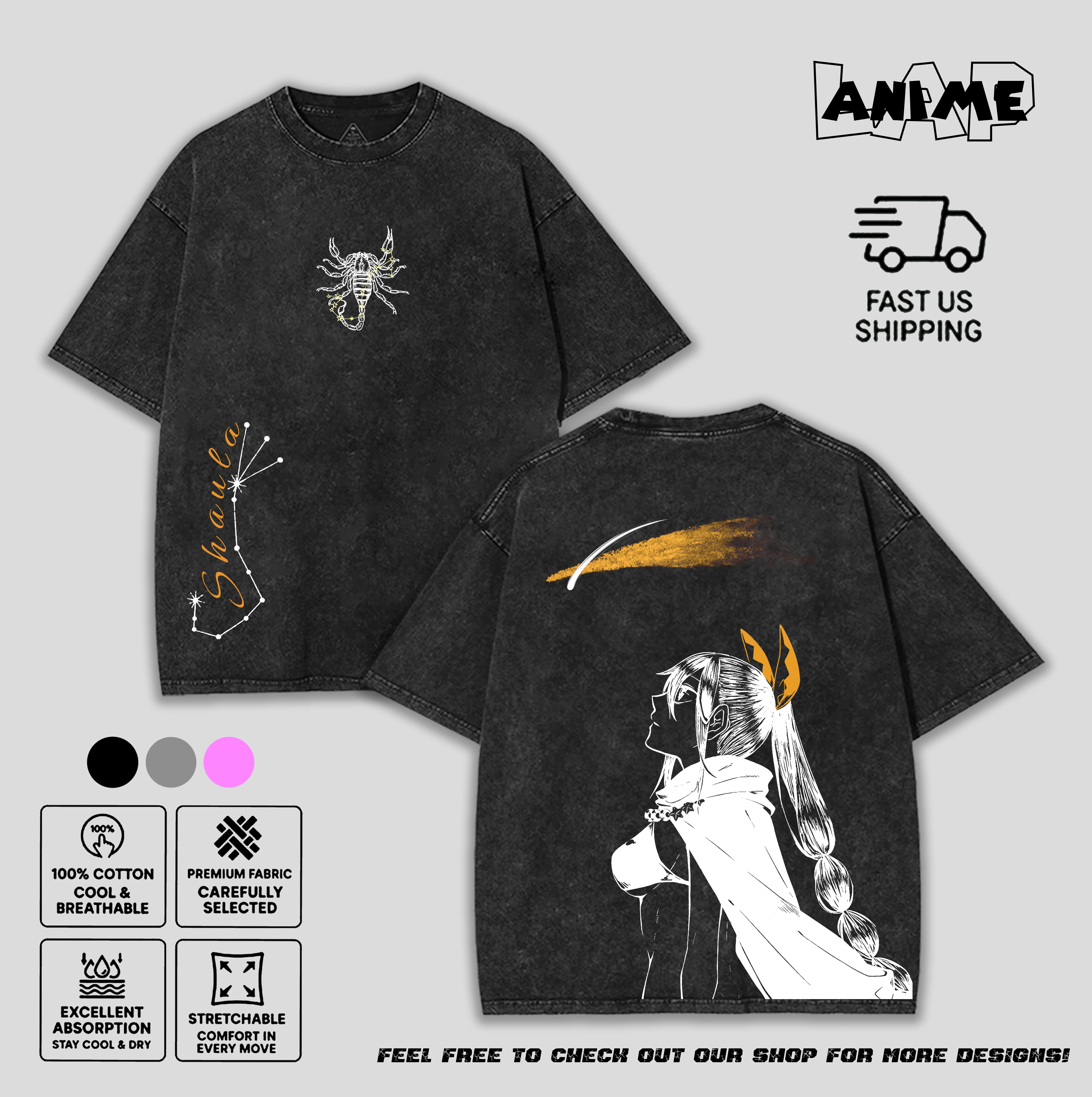 Unisex Re:0 Anime Shaula Scorpion Constellation Round Neck Rib Basic Baggy Vintage Washed Graphic T-Shirt - Y2K Streetwear Thanksgiving Oversized Top for Men, Women (Available as Tank Top, Hoodie, Sweatshirt) Crewneck Black Cotton Fabric