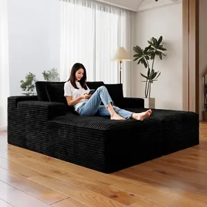 70.9" Oversized Double Chaise Cloud Couch, Corduroy Sleeper Sectional Sofa Bed, Boneless Deep Seat Sofa for Living Room - No Assembly, Plush Comfy Sofa.