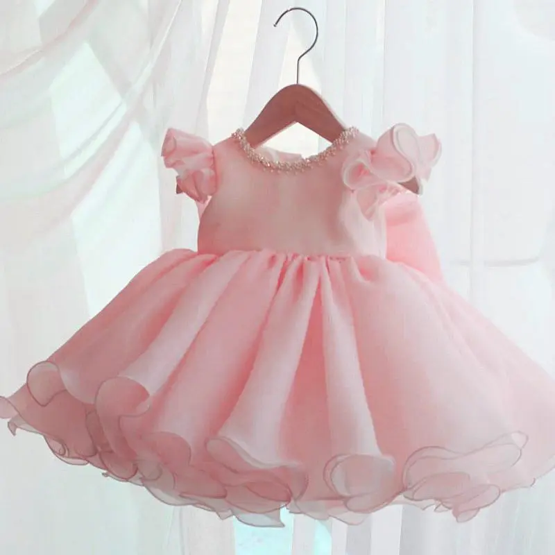 6M-3Y Pink Kids Clothes Bow 2005 Anniversary Birthday Baptism Flower Girls Frock Ball Gown Pageant Children Elegant Princess Prom Host Formal Evening Party Banquet Dress for All Season