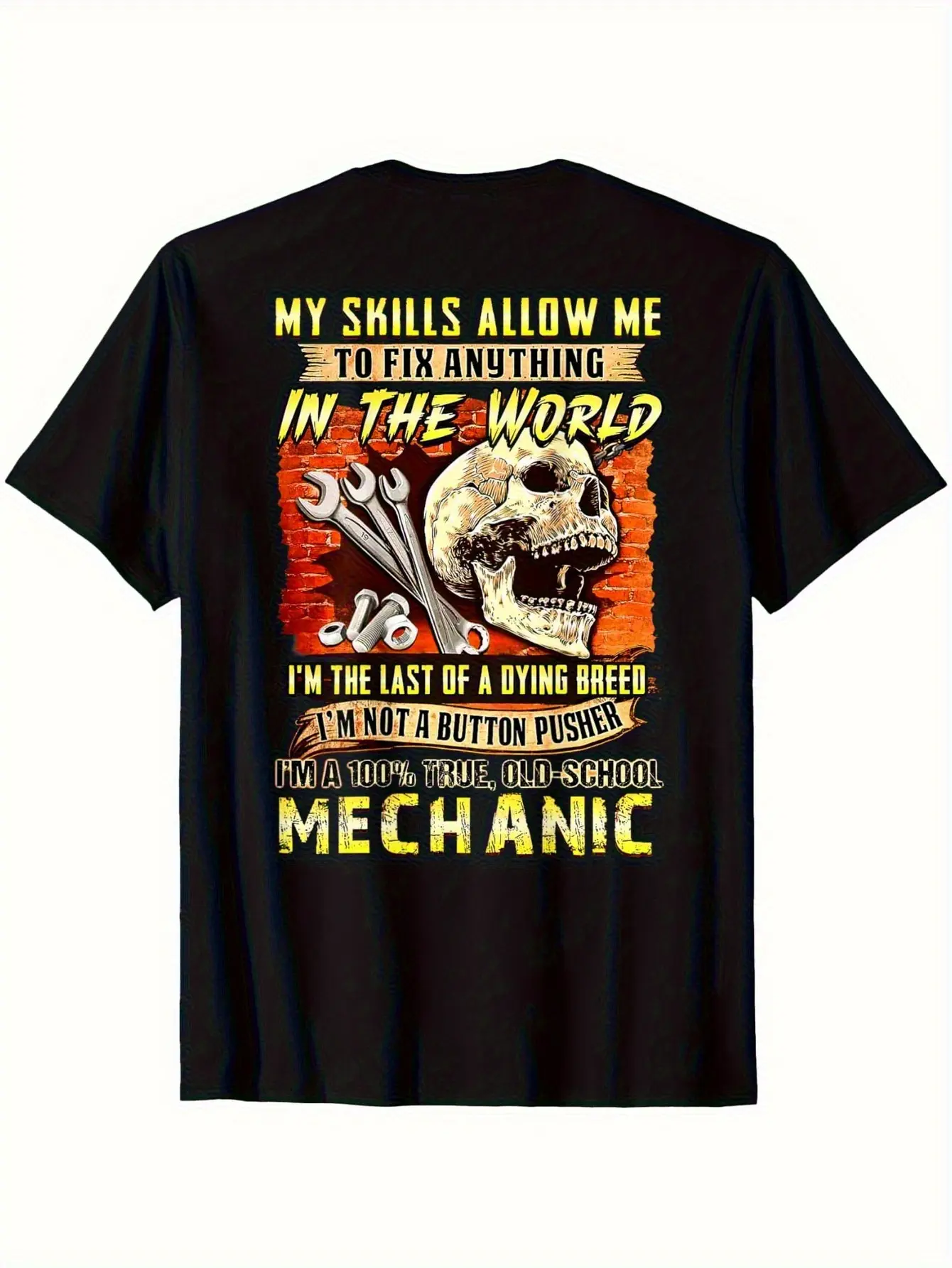 Men'S Mechanic Graphic T-Shirt - Funny Auto Repair Saying "My Skills Allow Me to Fix Anything Except for Your Car" - Heavy Duty Tools Design with Wrenches & Skull - Mechanic Gift Idea - Casual Crewneck Tee for Car Enthusiasts & Mechanics - All-Seaso