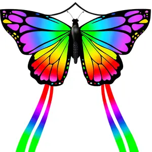 Butterfly Kite for Adults 55" Large Kite Easy to Fly with Tail, Pre-assembled Kite String & Ergonomic Handle for Beach and Outdoor Activities Neon Colorful Wind Spinner