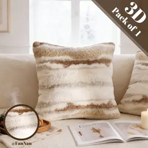 1pc Cream Color Vintage Stripes Fluffy Throw Pillow Cover Cushion Cover Retro Luxury Style Soft Skin-Friendly Plush Comfortable 18x18Inch Pillow Insert Not Included For Living Room Bedroom Sofa Home Decor Bedroom Decorative Accessories