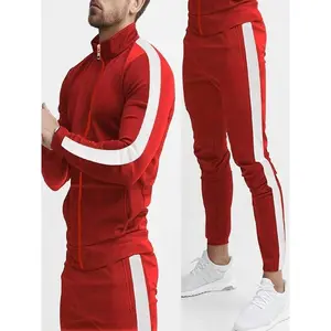 Men's Long Sleeve Color-Block Tracksuit - Stand Collar Zip-Up Hoodie & Jogger Pants Set | Fall/Winter Slim-Fit Sportswear, Gym & Streetwear Outfit, Breathable Two-Piece, Athletic Activewear Tracksuits