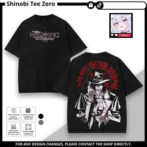 Hellsing Alucard Washed Vintage Anime Gothic Graphic Tee Shirt, Vampire Dark Aesthetic Acid Wash Black Streetwear T-Shirt, Horror Anime Tee Hoodie Sweatshirt Tank Top Unisex for Men Women Fans Gift