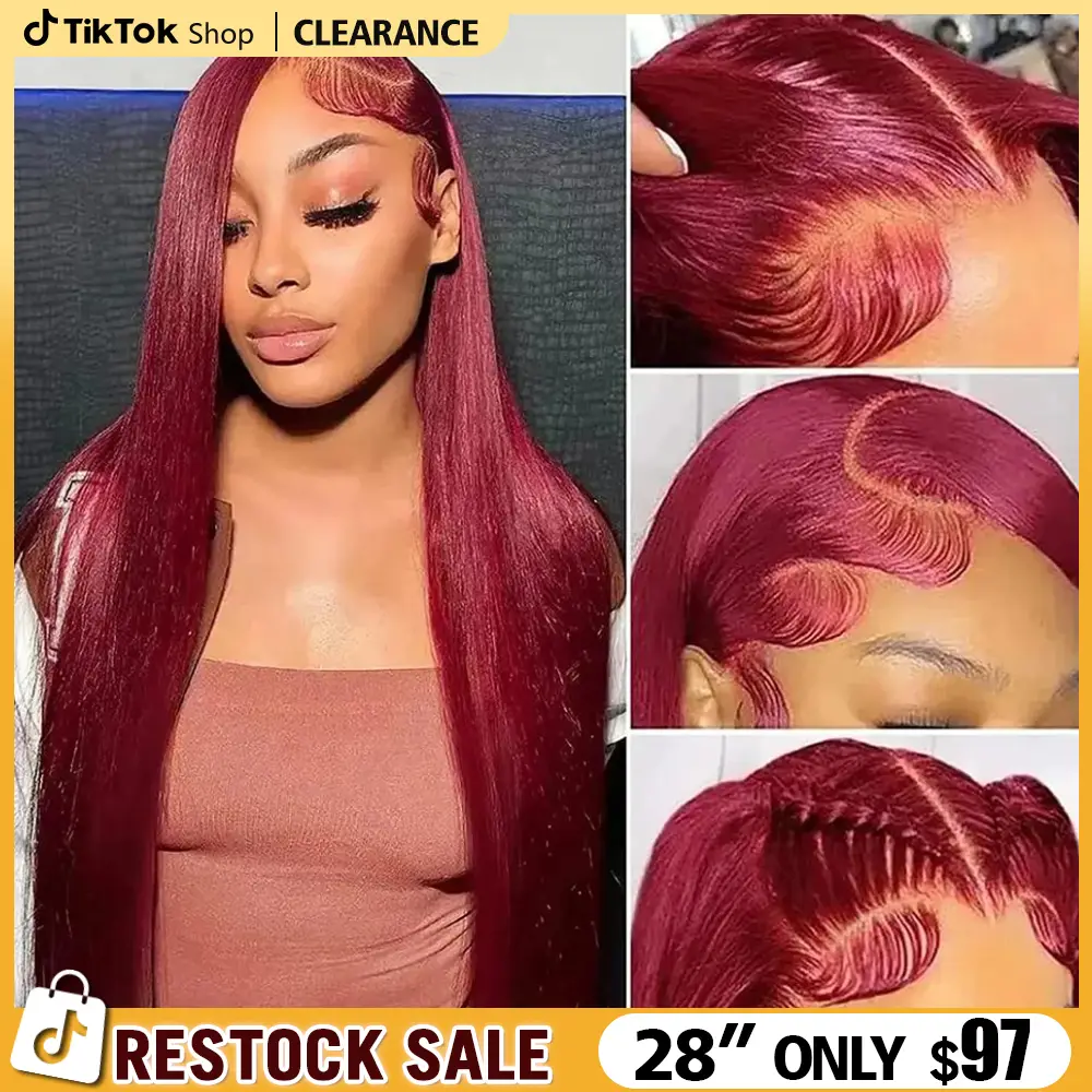 28inch Only 97 Burgundy 99j Lace Front Wigs Straight Human Hair 13x6 Burgundy Wig Human Hair 180 Density Brazilian Straight Human Hair Wigs for Wo