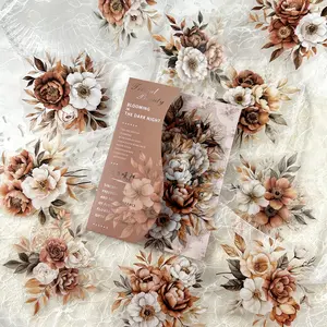 Vintage Dark Floral Pet Stickers Pack of 20, DIY Scrapbook Journal Decoration, Handmade Collage Album Supplies, Retro Style Decorative Stickers, High Adhesive Stickers, Floral Pattern Sticker