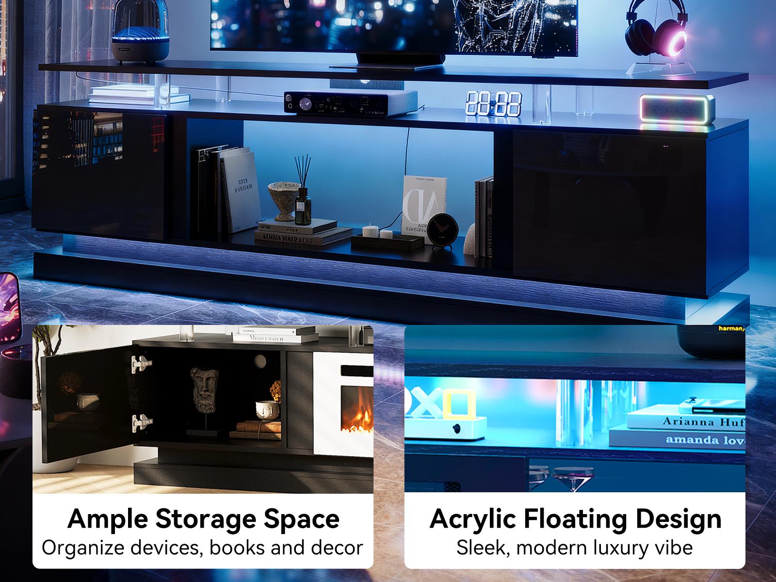 【TV STAND ONLY】 oneinmil 70 Inch Black TV Stand, Modern Entertainment Center with Storage, Media Console for Living Room&Bedroom circle dinner table coffee wooden rectangular lounge sofa couch side farmhouse Tall Adjustable Bathroom Cabinet square 【TV STAND ONLY】 oneinmil 70 Inch Black TV Stand, Modern Entertainment Center with Storage, Media Console for Living Room&Bedroom circle dinner table coffee wooden rectangular lounge sofa couch side farmhouse Tall Adjustable Bathroom Cabinet square