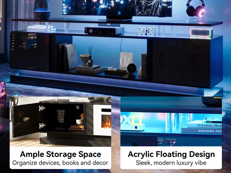 【TV STAND ONLY】 oneinmil 70 Inch Black TV Stand, Modern Entertainment Center with Storage, Media Console for Living Room&Bedroom circle dinner table coffee wooden rectangular lounge sofa couch side farmhouse Tall Adjustable Bathroom Cabinet square 【TV STAND ONLY】 oneinmil 70 Inch Black TV Stand, Modern Entertainment Center with Storage, Media Console for Living Room&Bedroom circle dinner table coffee wooden rectangular lounge sofa couch side farmhouse Tall Adjustable Bathroom Cabinet square