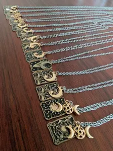 Pastel Raven Tarot Card Charm Necklace on Stainless Steel Chain