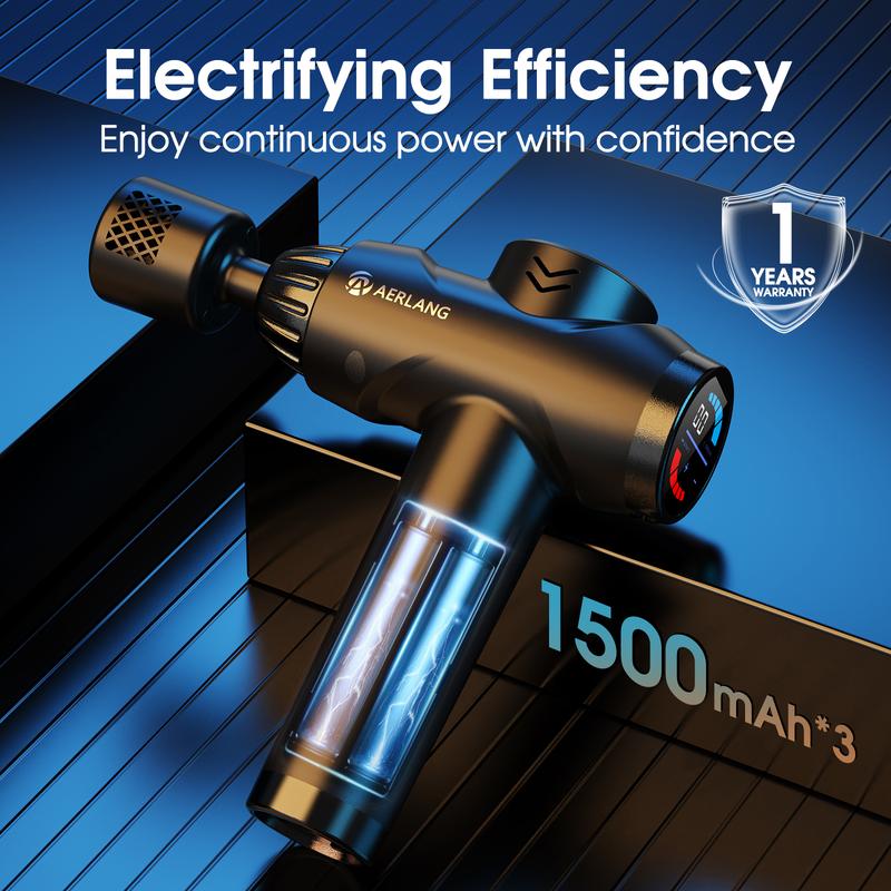 AERLANG Massage Gun with Heat and Cold Deep Tissue Percussion Massager for Pain Relief 7 Interchangeable Heads & LCD Display Travel-Friendly Gift