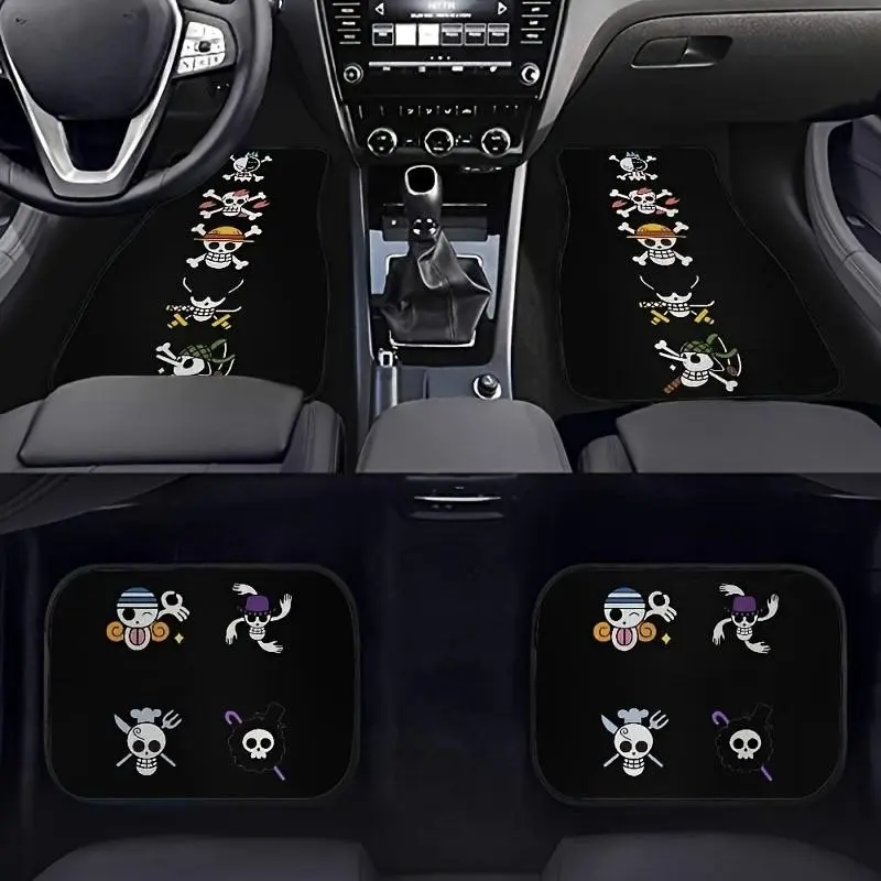 4pcs Universal Car Floor Mats, Car Foot Mats, Thick Printed Design Style, Fun Elements for Tesla Model Y, Small Cars, Suvs, Car Accessory, Halloween Christmas Gift