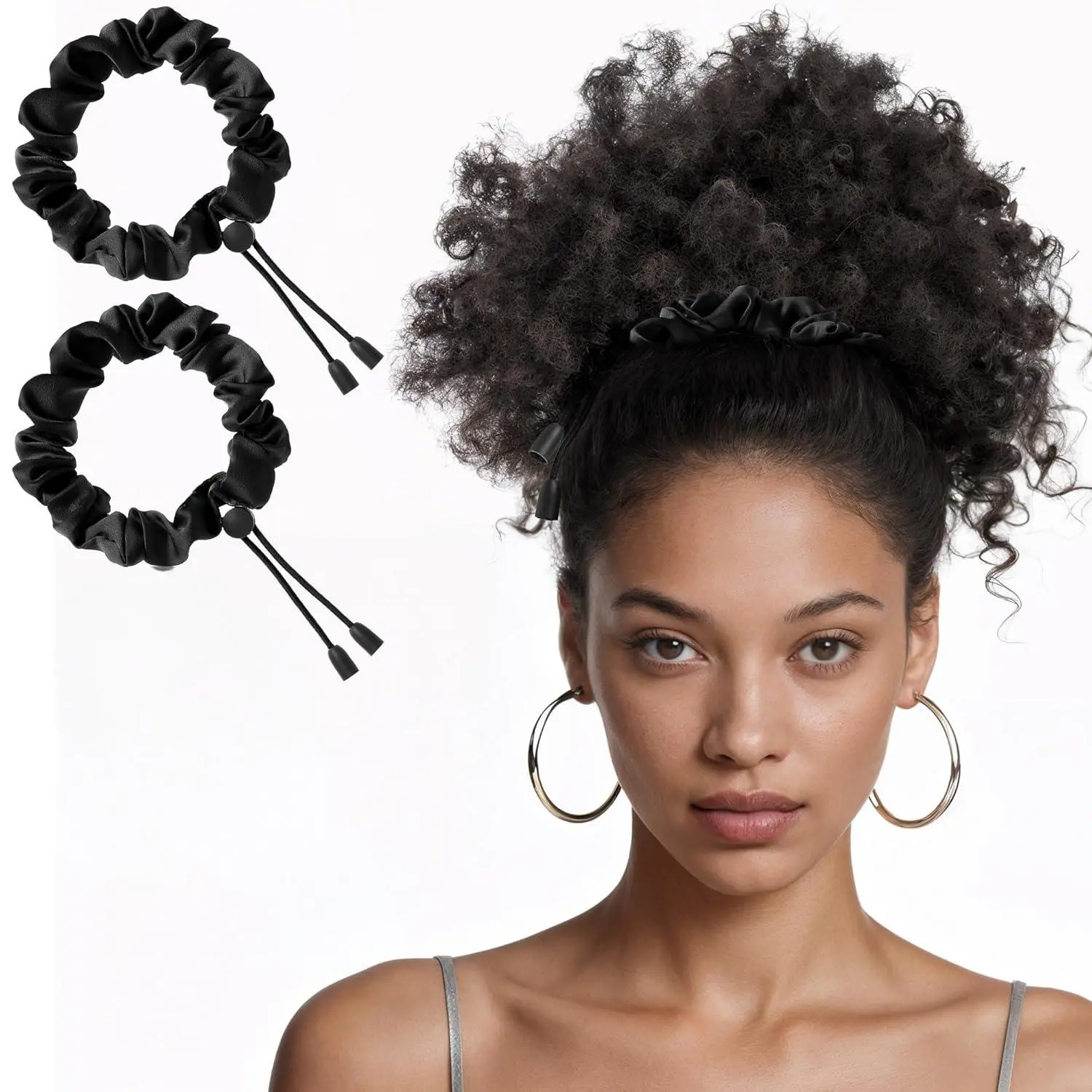 Adjustable Satin Scrunchies for Women & Girls, Soft Satin Hair Ties for Afro Puff, Locs & Ponytails, Stretchable Hair Accessories for Everyday Hairstyles