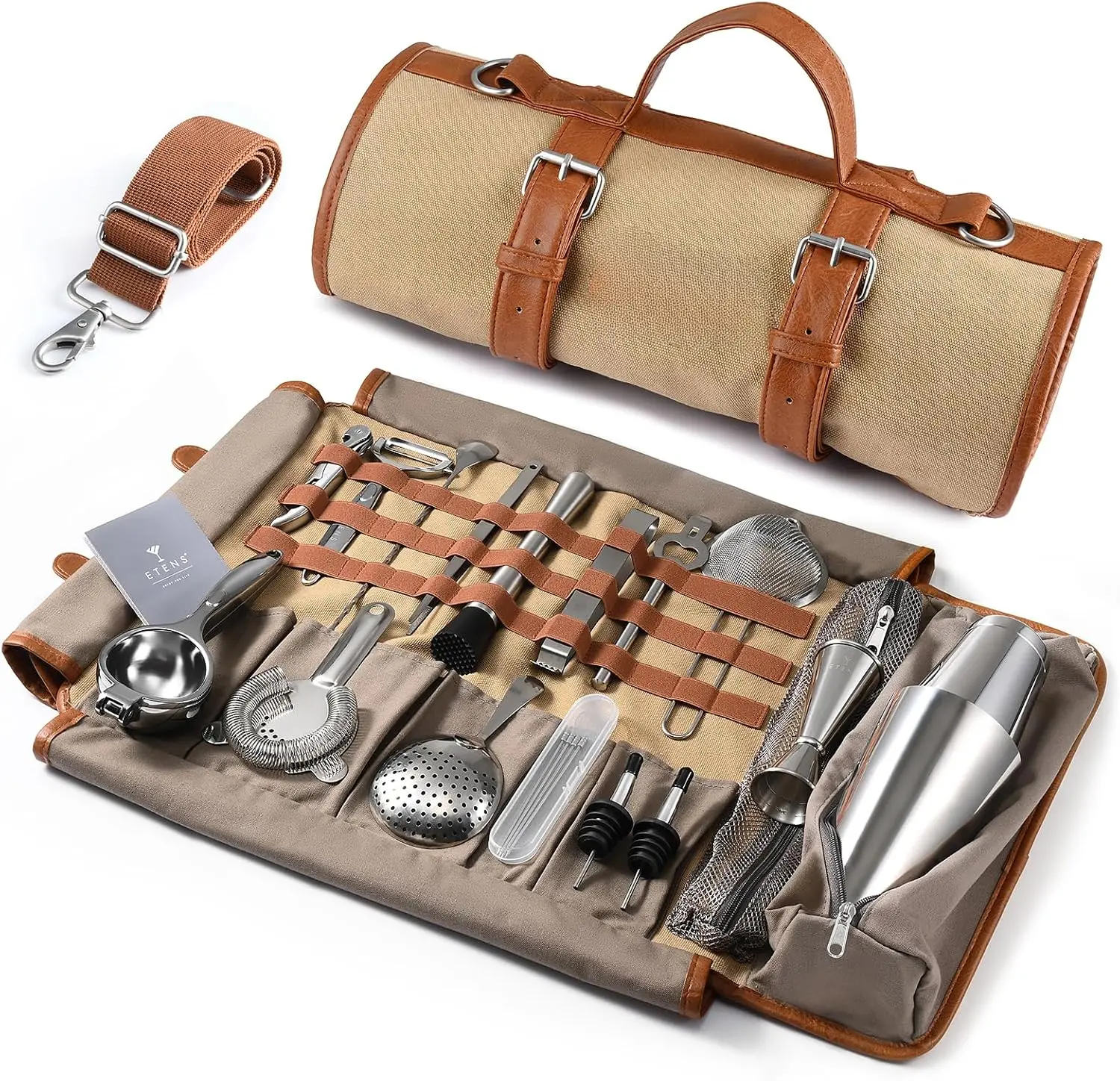 22 Piece Travel Bartender Kit with Bag, Portable Stainless Steel Professional Bar Tool Set, Traveling Cocktail Mixology Kit, Full Bartending Set with Carrying Case for Home, Travel & Commercial