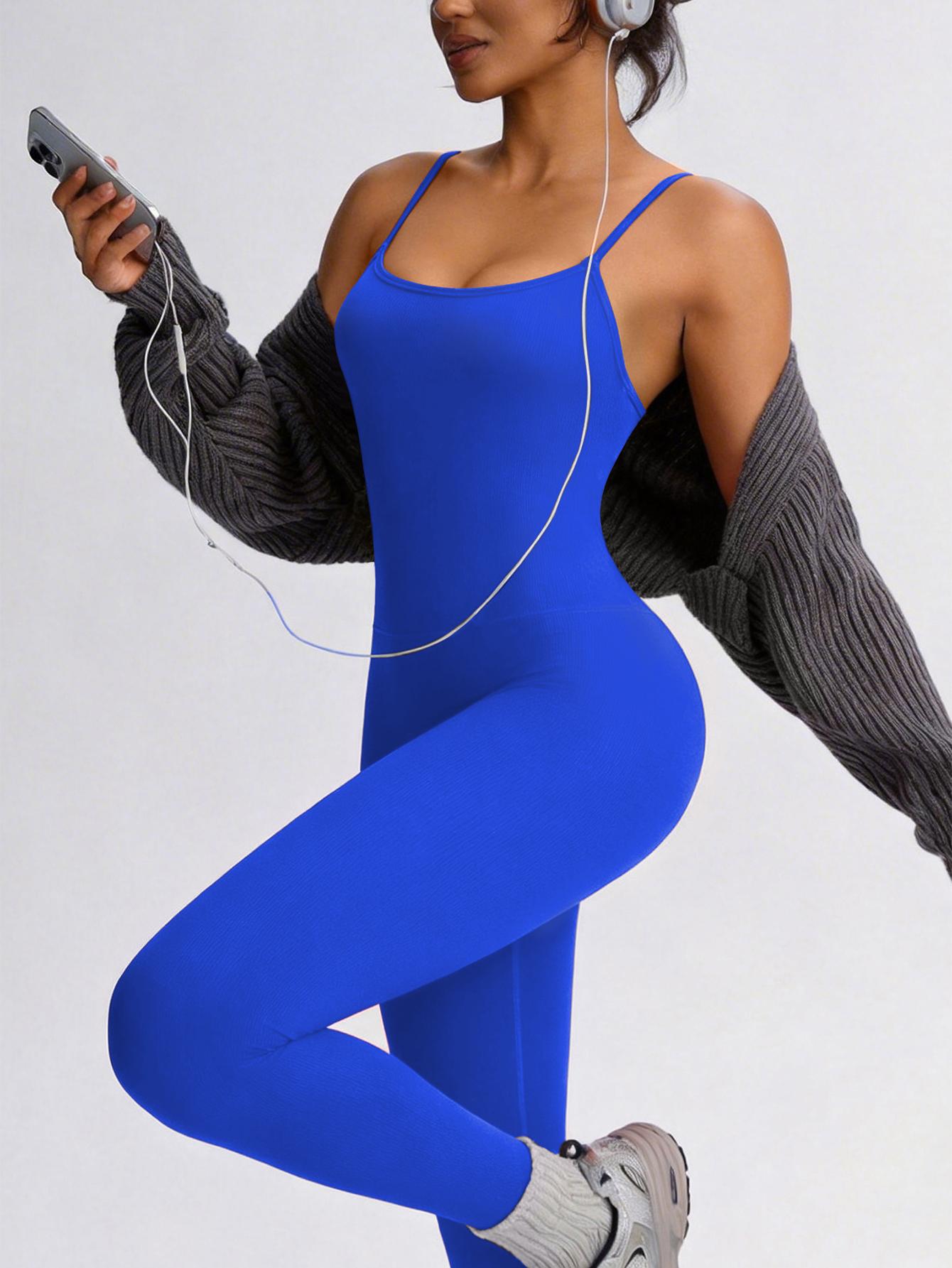 Women's Sexy Backless Cami Workout Jumpsuit Slim Fit Yoga Gym Fitness One Piece Outfit