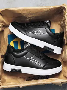 Sporty Men's Letter Print Embroidery Lace Up Skateboarding Shoes, Casual Comfortable Breathable Skate Shoes for Back to School, Fashionable Skateboarding Shoes for Daily Wear