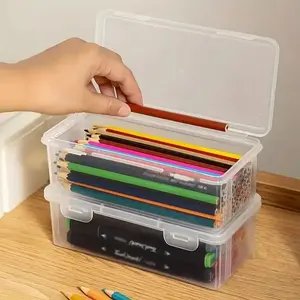 1Pc Transparent Pencil Case Box Large-capacity Stackable Storage Box Office School Pencil Case Supplies Pencil Storage