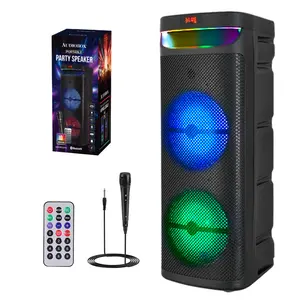 Dual 10 inch Protable Bluetooth Speaker System Heavy Bass Stereo Subwoofer Rechargeable Party Speaker FM Radio/ USB / TF / Remote Control / Microphone / LED Lighting