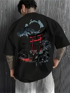 Men's Japanese Style T Shirt Featuring a Ukiyo E Print of Tokyo Torii Gates and Mount Fuji Short Sleeved T Shirt with Red Torii Gates Cherry Blossoms and Pagoda Patterns Loose Crew Neck White.Happy Mother Day Shirt for Mom Best Mom Ever Graphic Tee