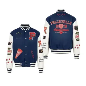 Pelle Pelle Navy White Varsity Jacket, College Style Streetwear for Men & Women, Hip Hop Unisex Fashion, Cozy Chunky Jacket Bomber, Vintage Knit Look, Trendy Winter Pullover, Gift for Her Him