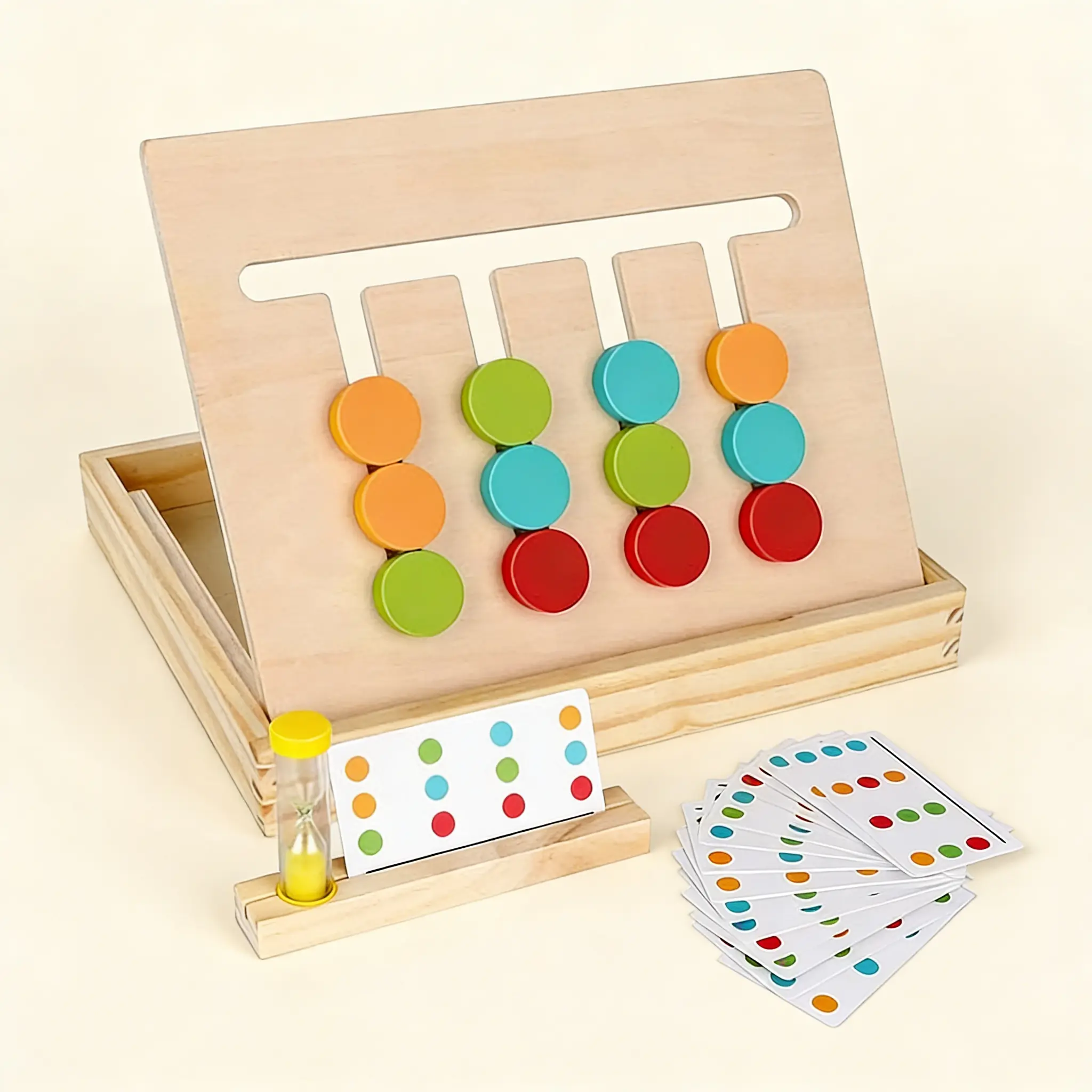 Wooden Sliding Blocks Puzzle - Compact Unisex Stress Relief Toy for 3-7 Ages, Color & Shape Matching Preschool Learning Toy with Storage Box, Memory & Observation Brain Teaser, Christmas Thanksgiving Easter Gift