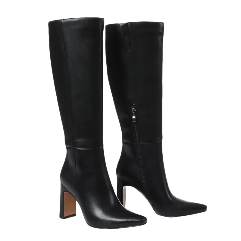 Women's Retro Microfiber Leather Cowboy Boots - Chunky High Heel, Pointed Toe, Slim Fit, Side Zipper, Knee-Length, Polyester Lining, Elegant, All Seasons, Suitable for Party & Business Footwear, Shoes for Women