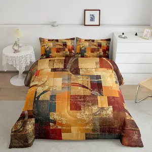 Feelyou Orange Red Geometric Abstract Circle Comforter Set - Comfy, Decorative Bedroom Bedding Set with Rustic Artwork for Teens, Comfy Bedding Set