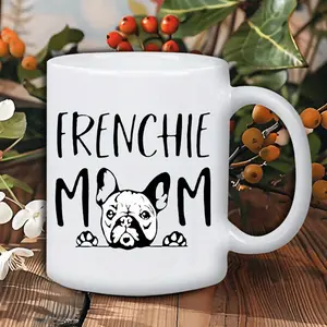 French Bulldog Lover's Delight: Reusable Ceramic Coffee Mug with "Frenchie Mom" Design - Microwave Safe, Hand-Wash Only, Perfect for Mother's Day, Christmas & More - Ideal Gift for Coffee Enthusiasts, Microwave Safe Mug| Charming Kitchenware| Leadfree Mat