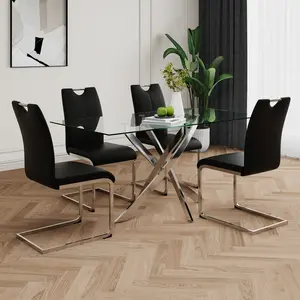 Modern White PU dining chair living room chair upholstered chair, black metal chair leg design, kitchen, living room, bedroom, dining room side chair (Set of 4 or 2)