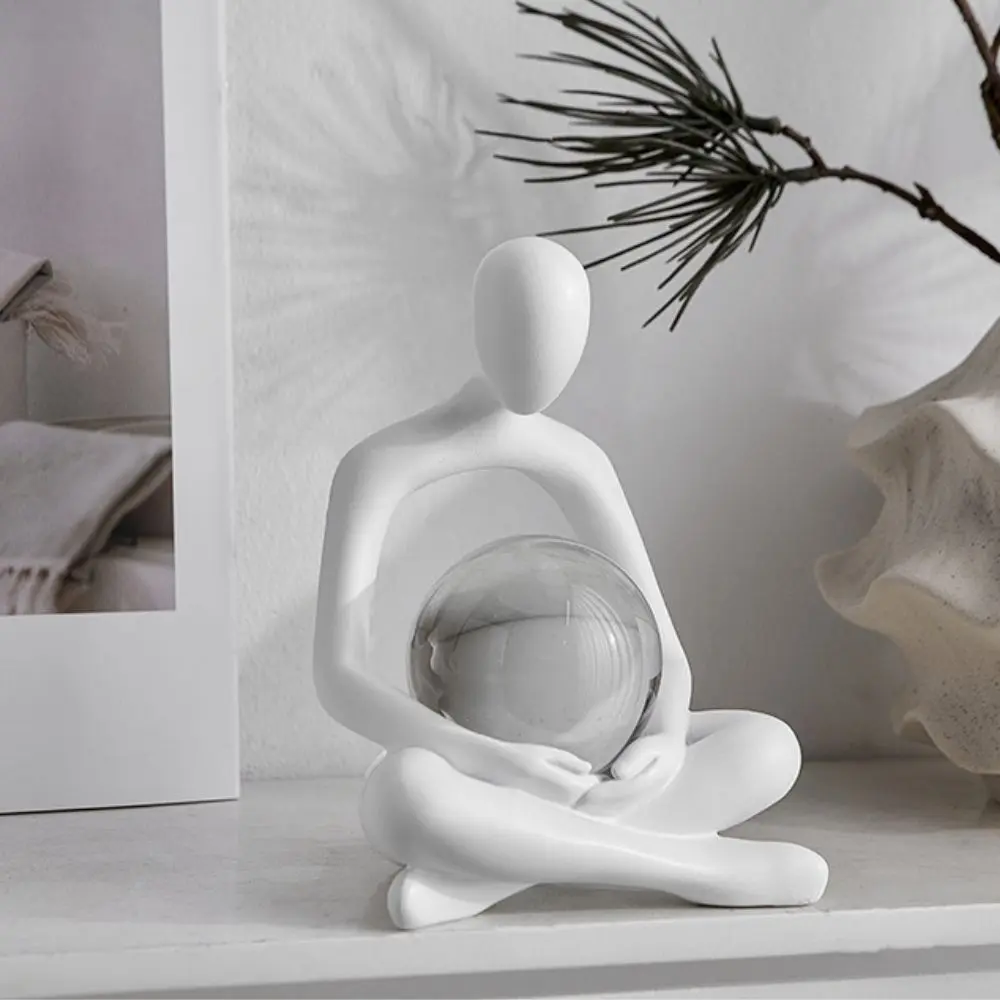 Creative Abstract Figure Sculpture Holding Crystal Ball Home Decor, Resin Craft Ornament, Suitable for Living Room, Office, Bookshelf, Christmas Gift