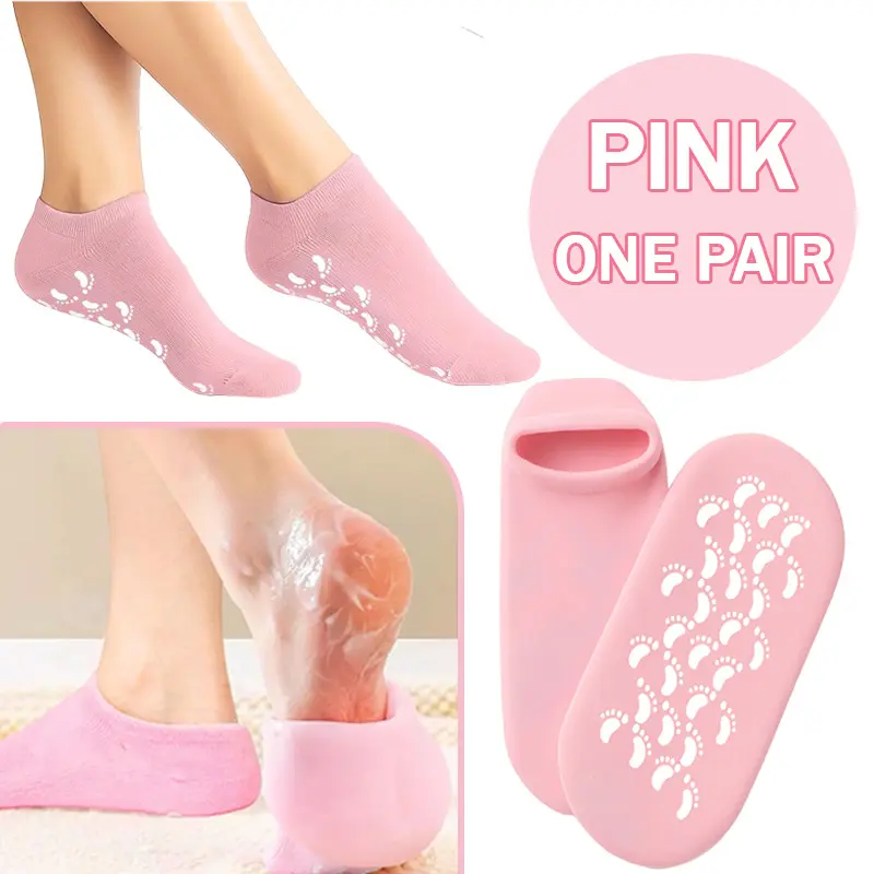 Dual-Layer Hydrating Gel Socks (1 Pair, Blue/Pink) - Moisture-Locking Self Care Products for Dry Cracked Heels, Calluses - Spa & Pedicure Repair Socks, Christmas Gift