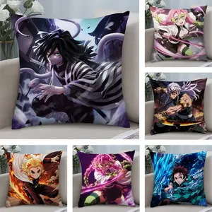 Demon S-Slayer K-Kimetsu No Yaiba Cushion Cover Soft Short Plush Fabric Double-Sided Print | Organic, Breathable,Sofa Pillow Case,Invisible zipper Mite Removal Durable Materia | Warm Winter Home Child Gift