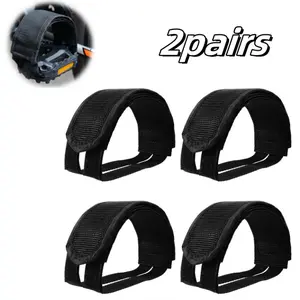 2 Pairs Adjustable Nylon Cycling Pedal Straps with Toe Clips, Anti-Slip Bike Foot Straps for Fixed Gear and Outdoor Cycling, Durable Black Nylon Material