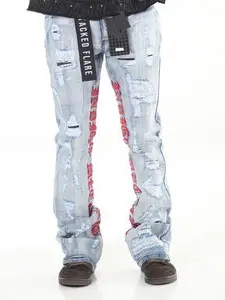 Blue Embroidered Stacked Jeans