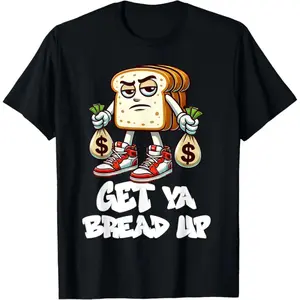 Unisex Round Neck Short-Sleeve T-Shirt - Soft, Classic, Casual Hip Hop Urban Streetwear, Comfy Fabric Money-Themed "Get Ya Bread Up" Sports Clothes