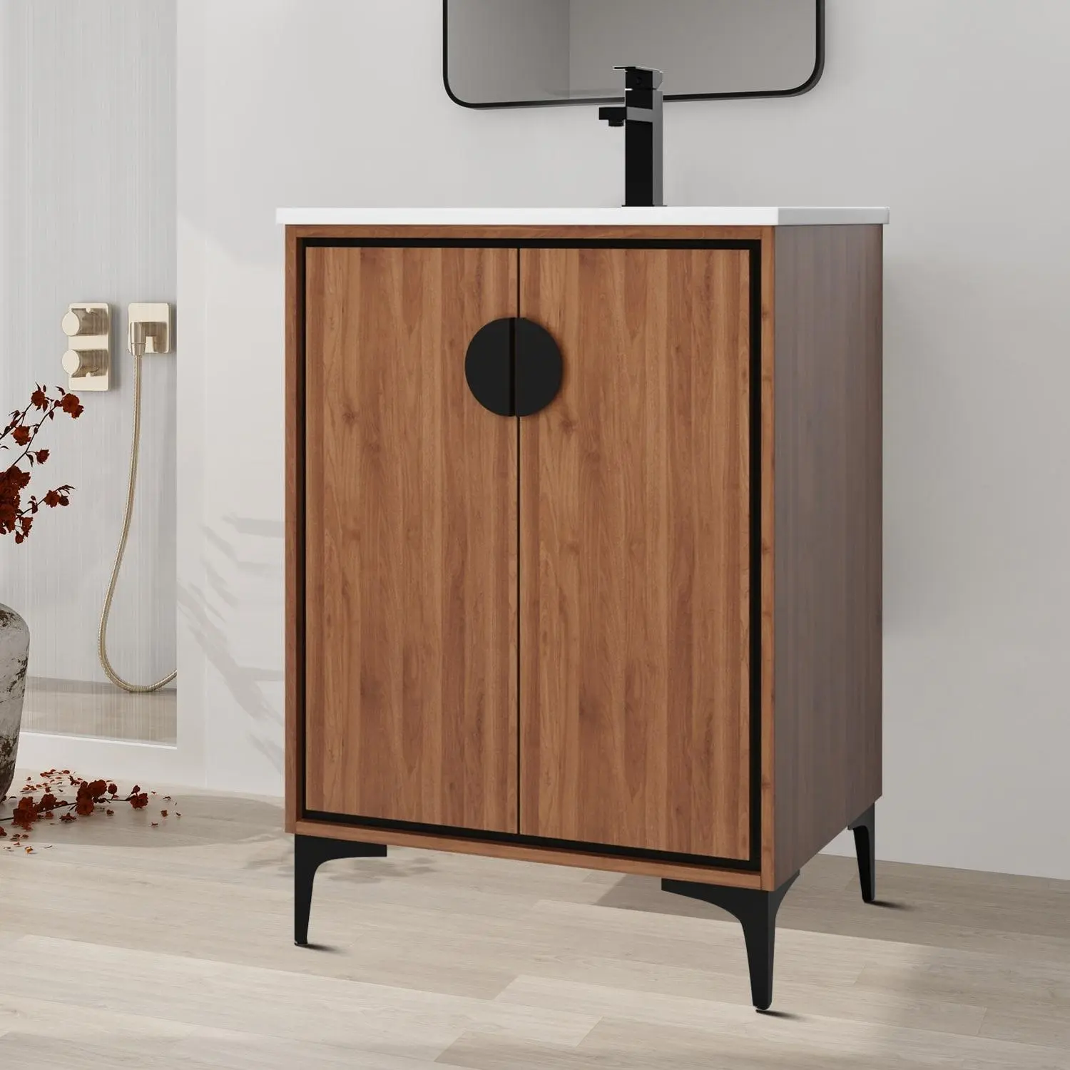 Minimalist Design 24 " W Wooden Vanity with Ceramic Top Sink