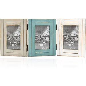 Rustic 3 picture frame 4x6 triple hinged distressed photo frame for tabletop display picture college frame present for holiday festival christmas