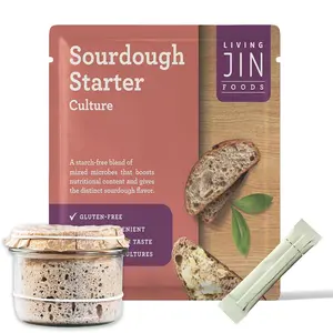 LIVING JIN Sourdough Starter Culture (1 packet), Gluten Free Sourdough Starter Culture, Ready to Use Sour Dough Starter with One-time Feeding, Gluten-Free, Easy to Use, Vigorous Fermentation, Breakdown Gluten