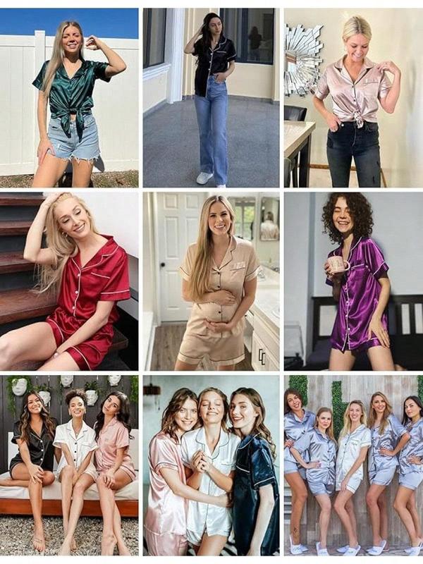 Silk Pajama Sets Womens 2 Pieces Short Sleeve Sleepwear Soft Button Down Loungewear Satin Pjs Shorts Lounge Set S XXL - Green