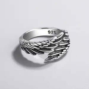 Men's angel wing ring, retro adjustable opening engagement eternity ring, suitable for men and women