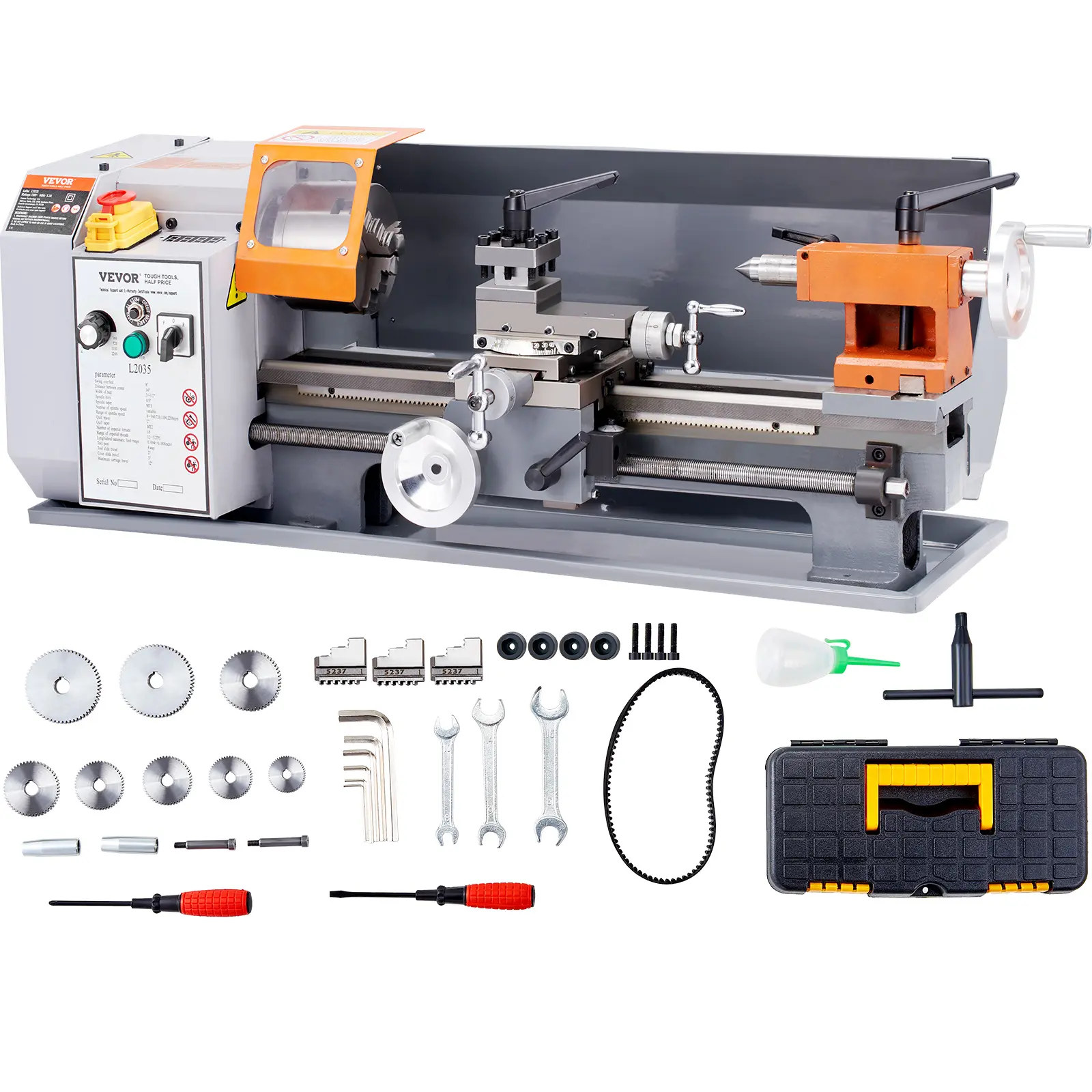 【summerfinds】VEVOR Metal Lathe Machine, 7.87'' x 13.78'', Precision Benchtop Power Metal Lathe,, 50-2500 RPM Continuously Variable Speed, 600W Brush Motor Metal Gears, with Tool Box for Processing Precision Parts