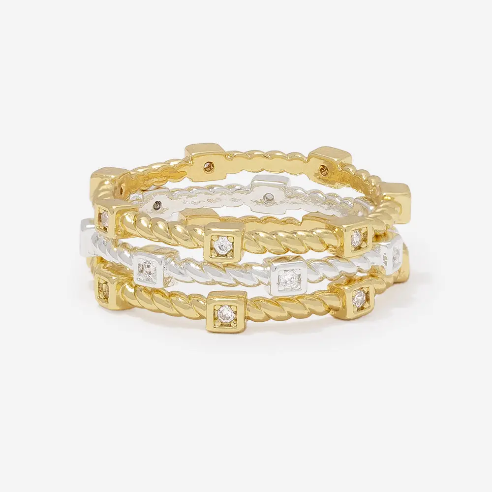 Cable Ring Stack | Silver & Gold
