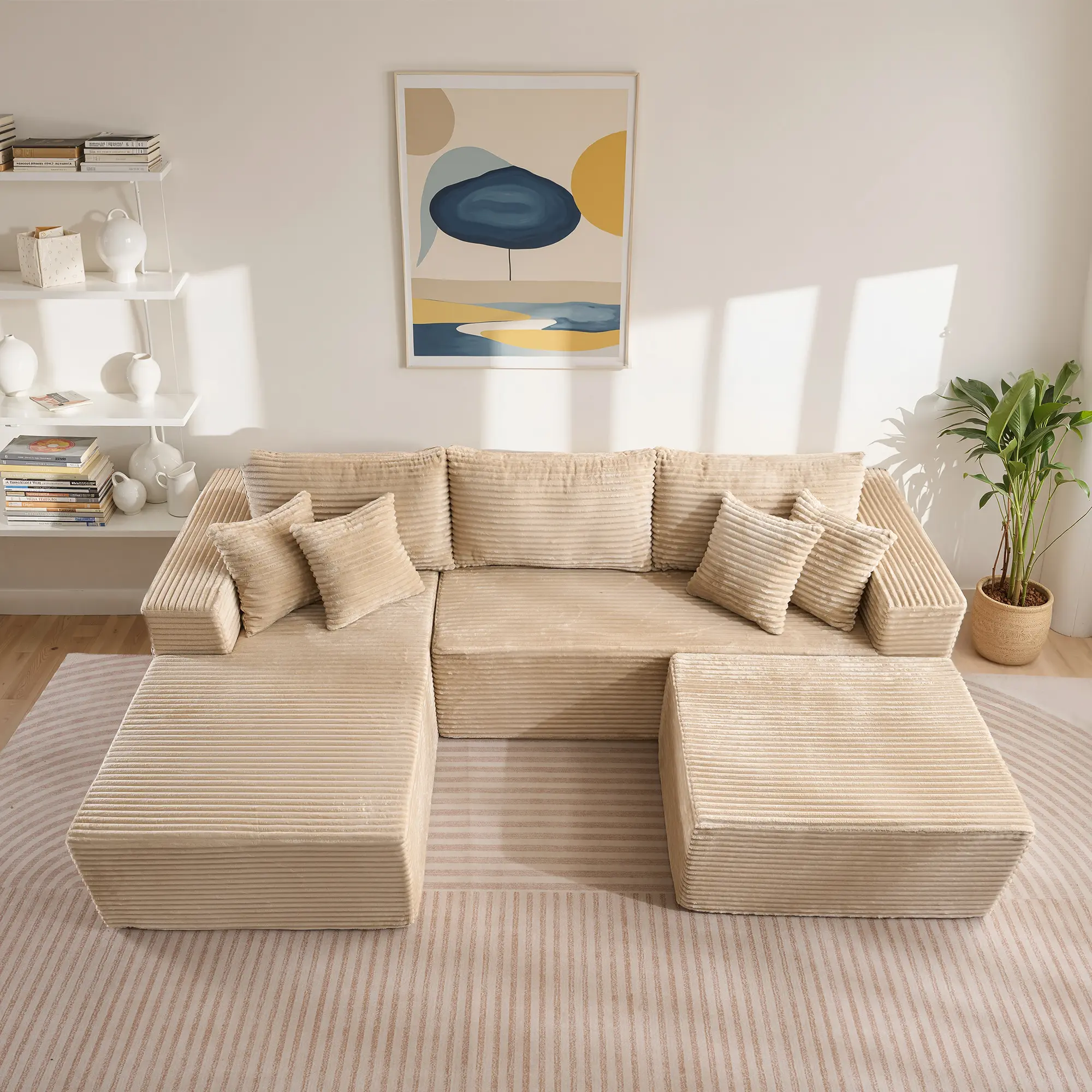 ALLWEX 108in Modern Reconfigurable Cloud U-Shaped Modular Sectional Sofa Lounge, Soft Corduroy Fabric, Deep Seat Foam Comfort, No-Assembly Convertible Couch for Living Room, Small Spaces, Modern Sofas