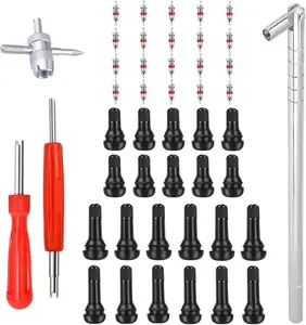 Stem Puller and Installer - 10pcs TR412, 6pcs TR413, 6pcs TR414 Short Rubber Tire Valve Stems, 4 Way and Single Head Valve Core Remover Tool