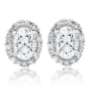 1/2Ct TW Oval Shape Halo Diamond Studs 10k White or Yellow Gold Earrings