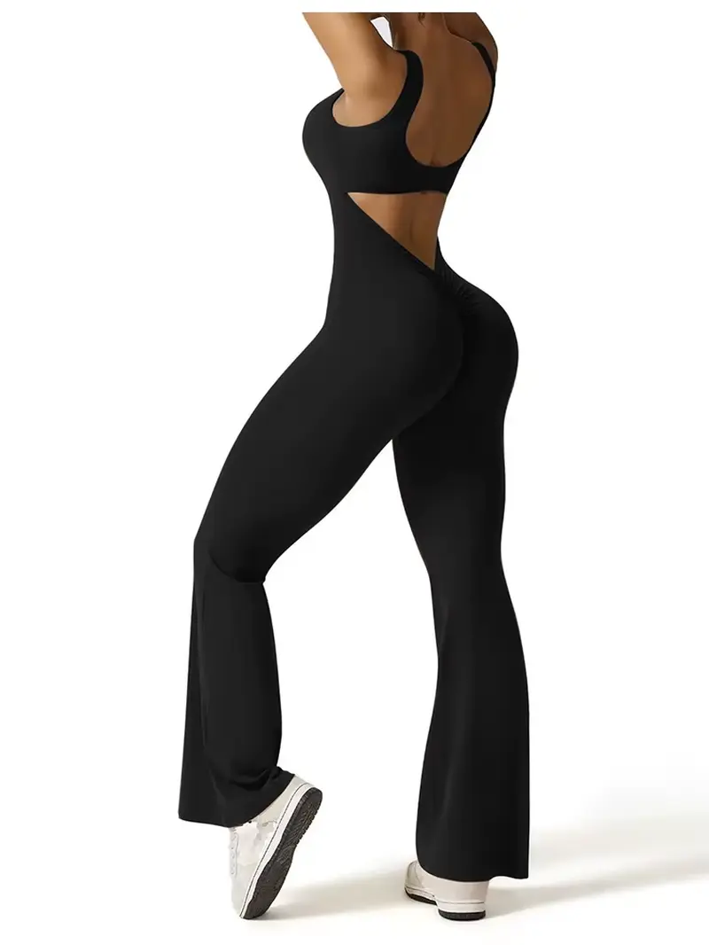 2025 Summer Women's Slim Fit Backless Bodysuit for Sports and Yoga, Open Back Design, Long Length, Stylish and Comfortable Activewear Does not apply