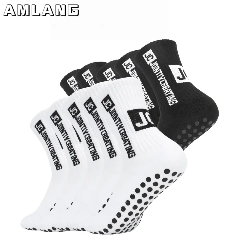 5/10 Pairs Grip Soccer Socks for Men Anti Slip Athletic Socks Non-Slip Sports Football Basketball Socks with Grip Pads