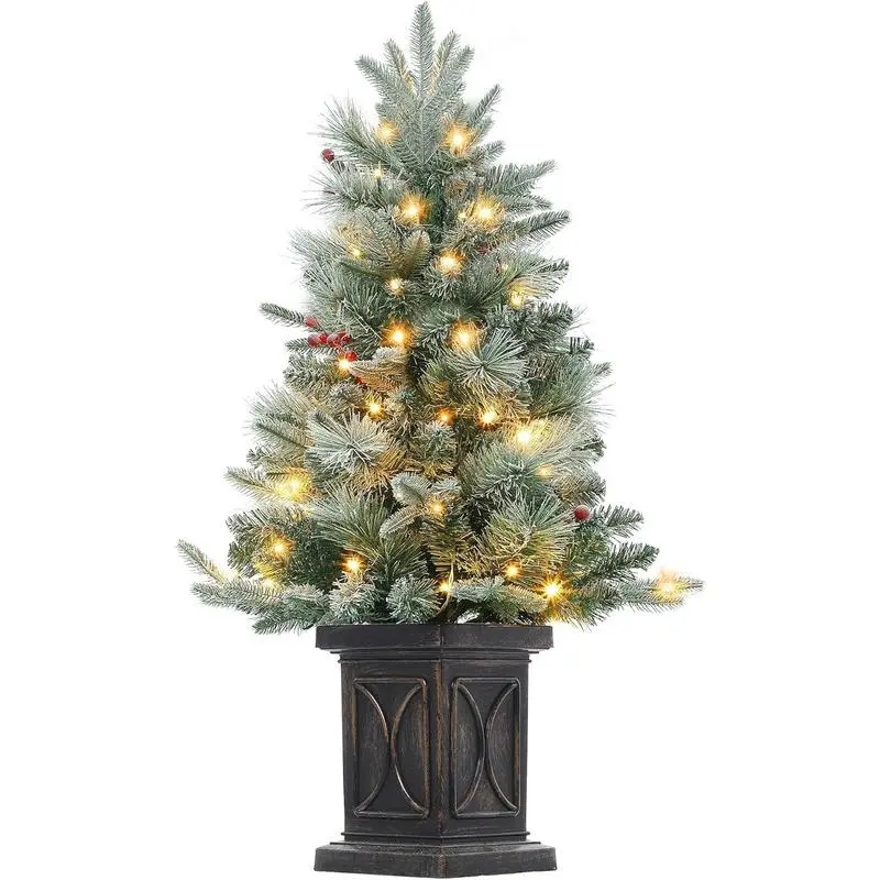 【Christmas Gift】3ft Artificial Christmas Tree with Lights, Christmas Tree with 70 LED Lights, Christmas Decoration Tree for Home, Office, Garden, Easy to Assemble Box Insert Ornaments Set 8 Modes- Brown Base